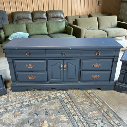 Blue and Gold Dresser, Chest, and Nightstand Set