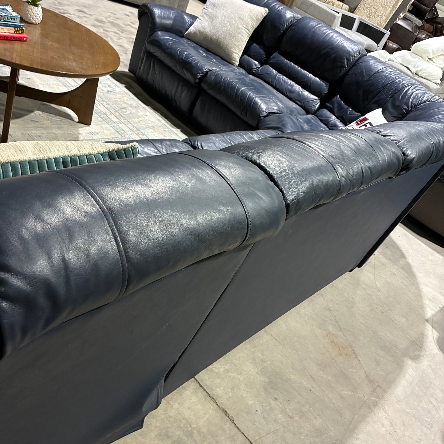Blue Leather Reclining Sleeper Sectional