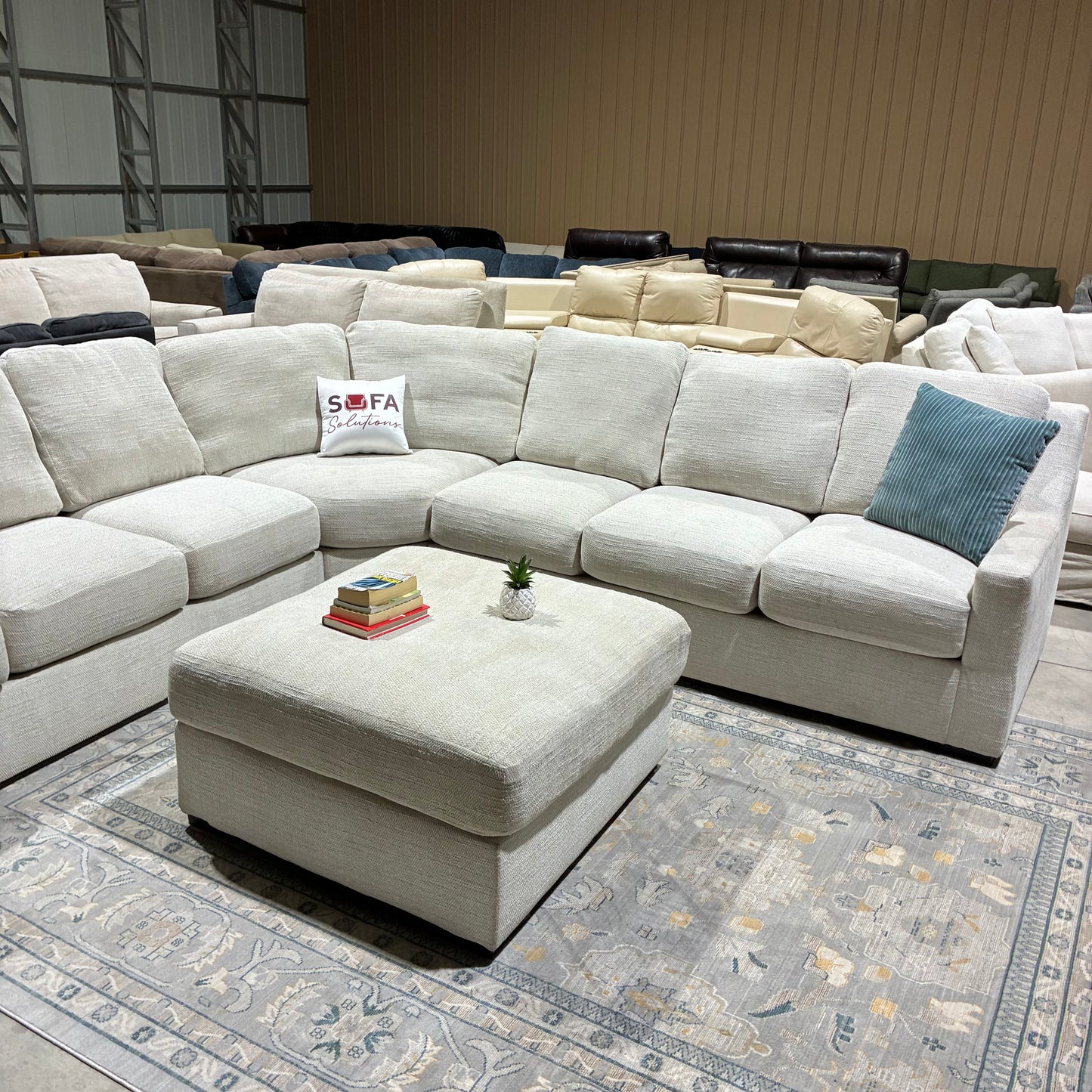 Cream Corner Sectional Sofa & Ottoman
