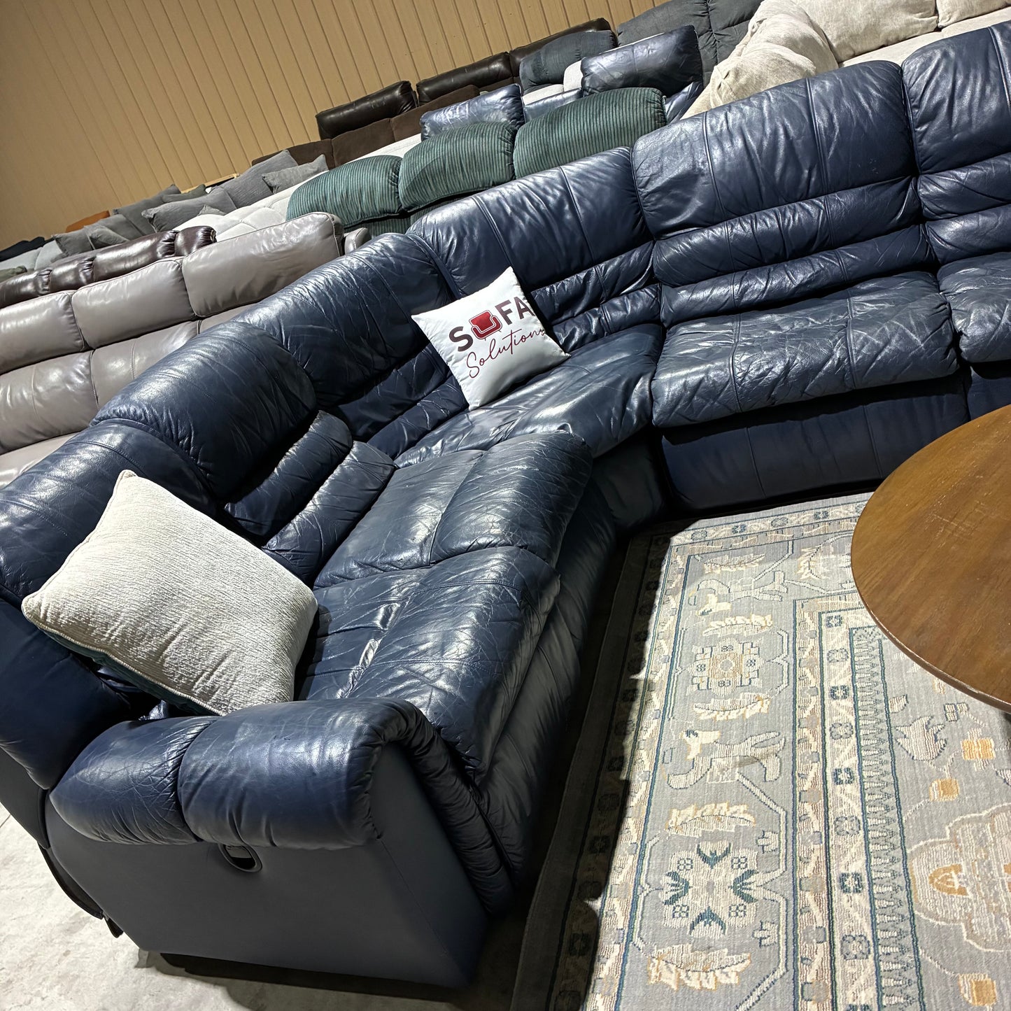 Blue Leather Reclining Sleeper Sectional