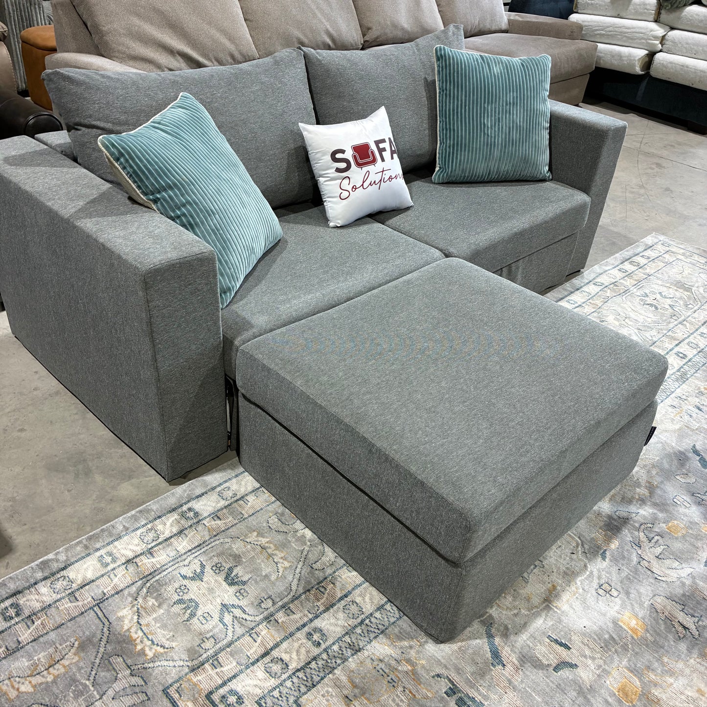 Gray Sofa & Ottoman/Chaise Elephant in a box