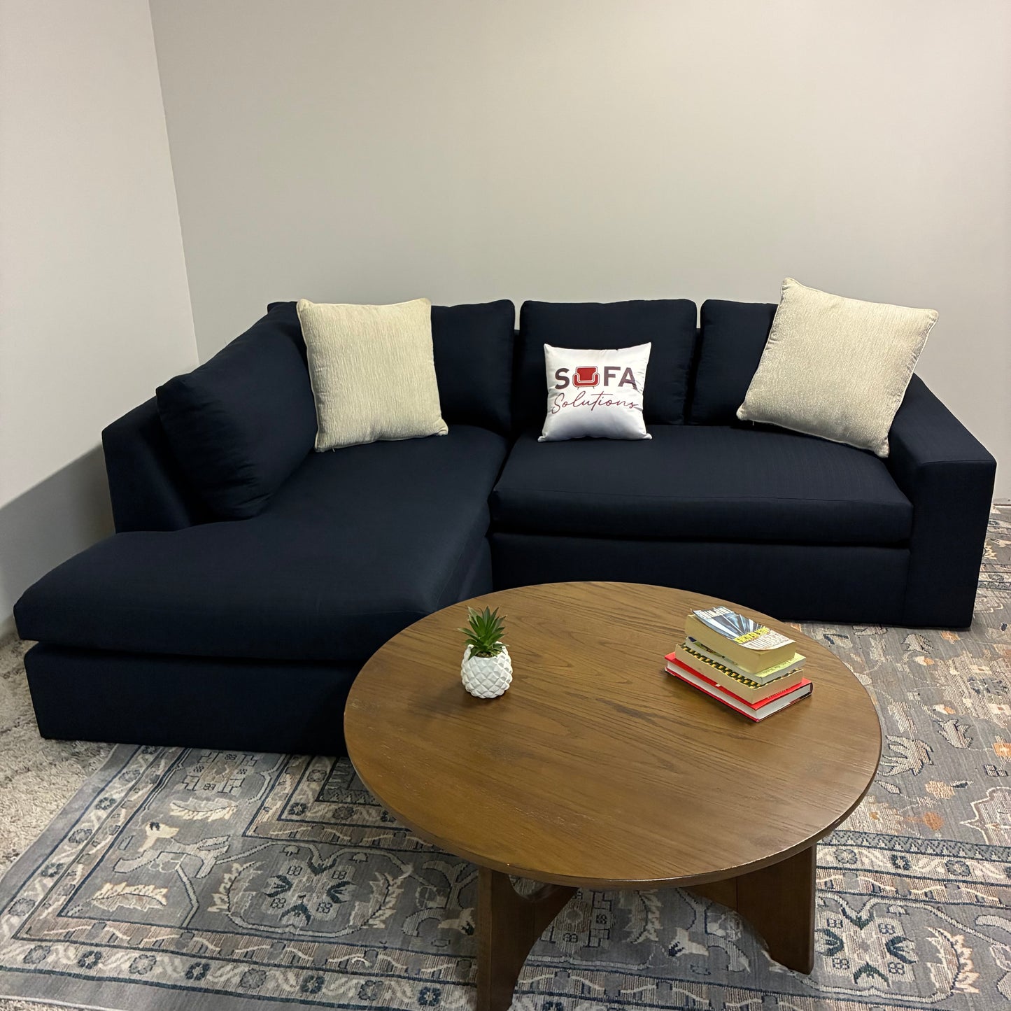 Performance Fabric Navy Chaise Sectional by Clad Home