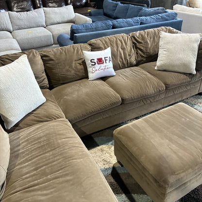 Brown Chaise Sectional & Ottoman