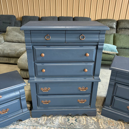 Blue and Gold Dresser, Chest, and Nightstand Set