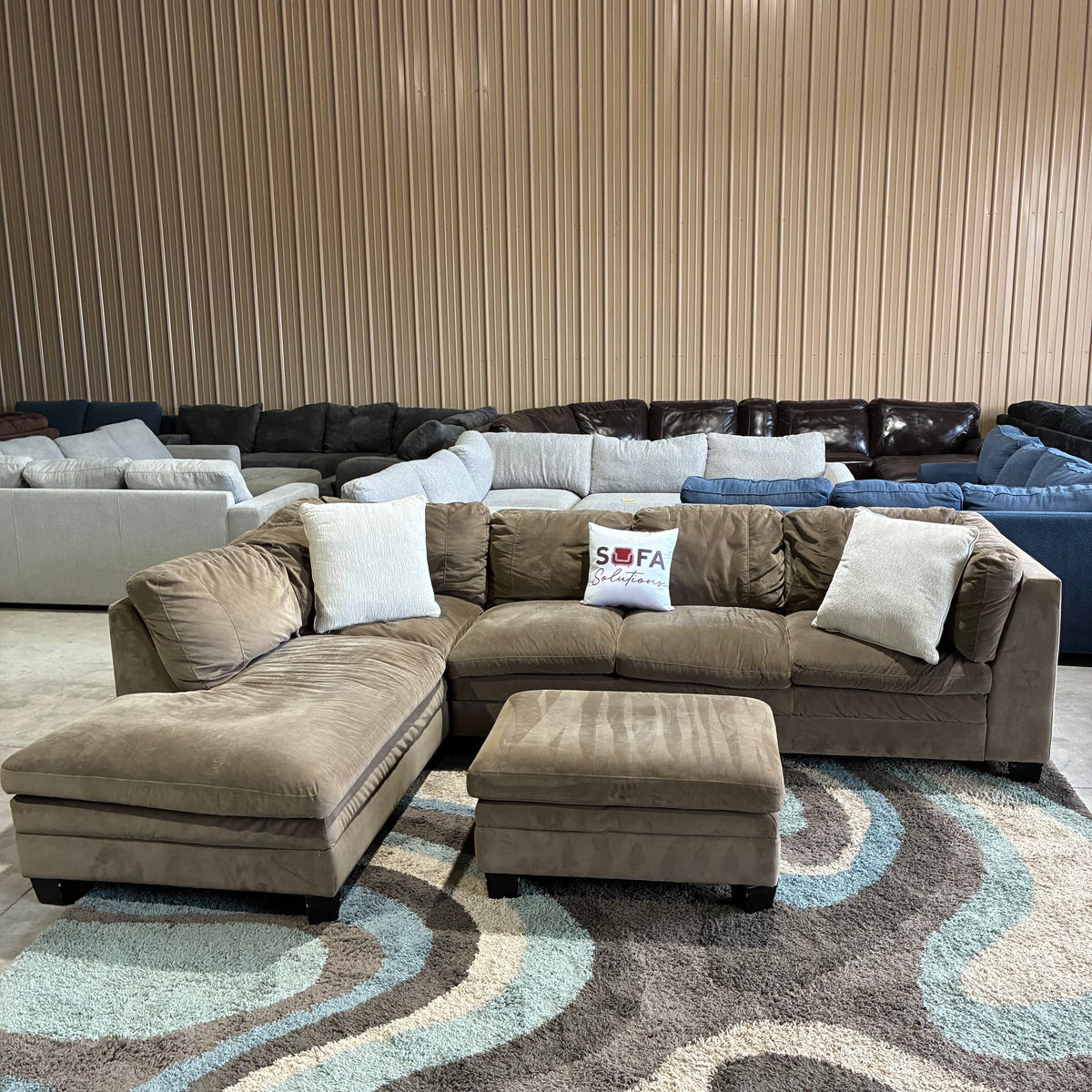 Brown Chaise Sectional & Ottoman