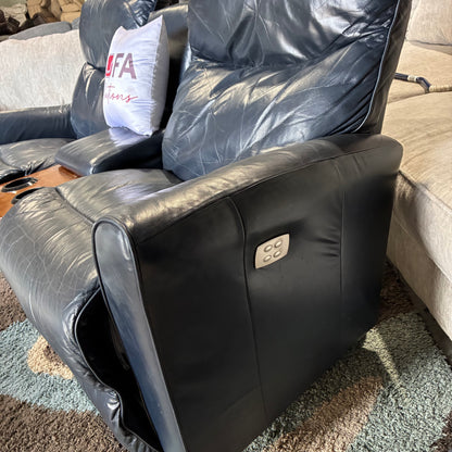 Electric Reclining Navy Leather Sofa