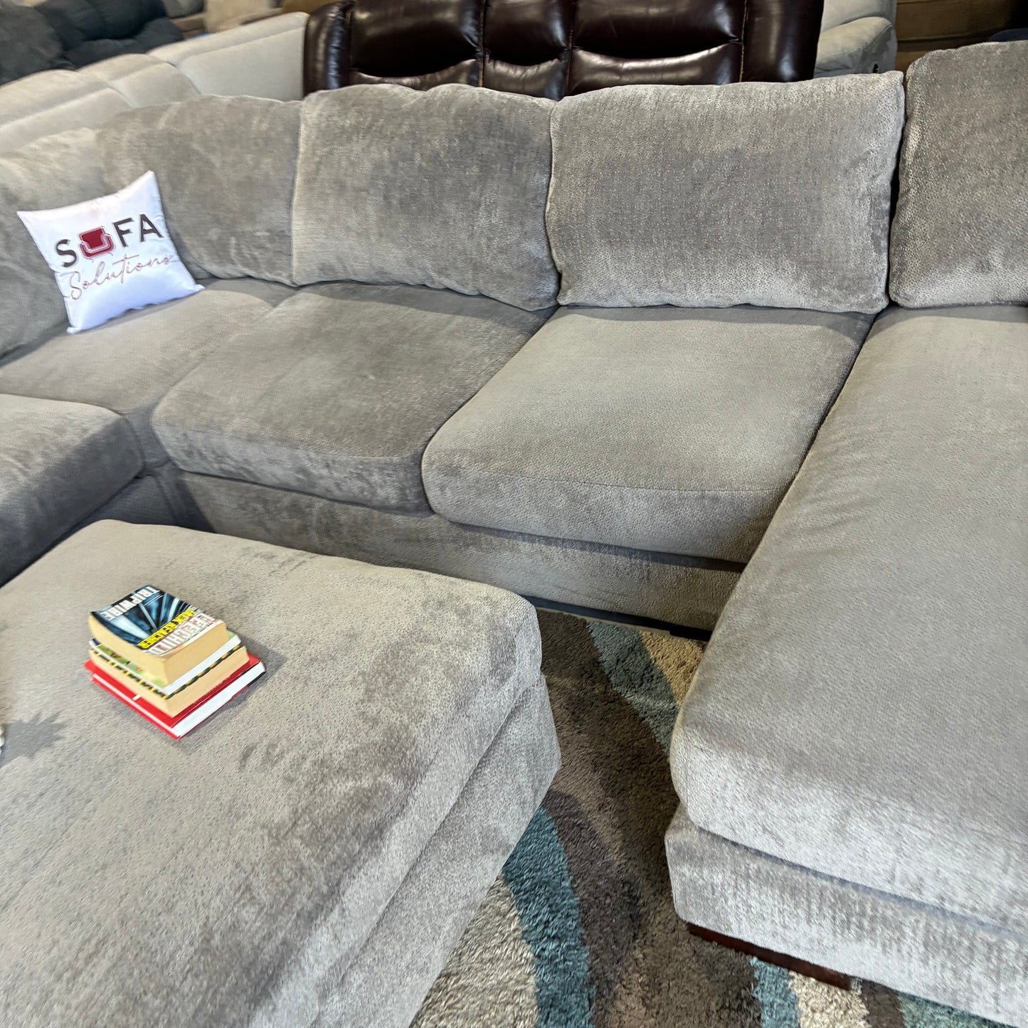 Gray Chaise Sectional & Storage Ottoman
