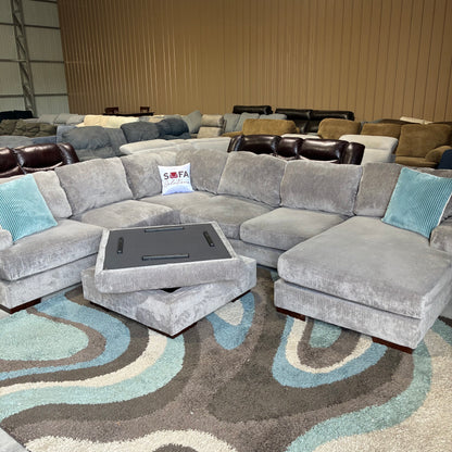 Gray Chaise Sectional & Storage Ottoman