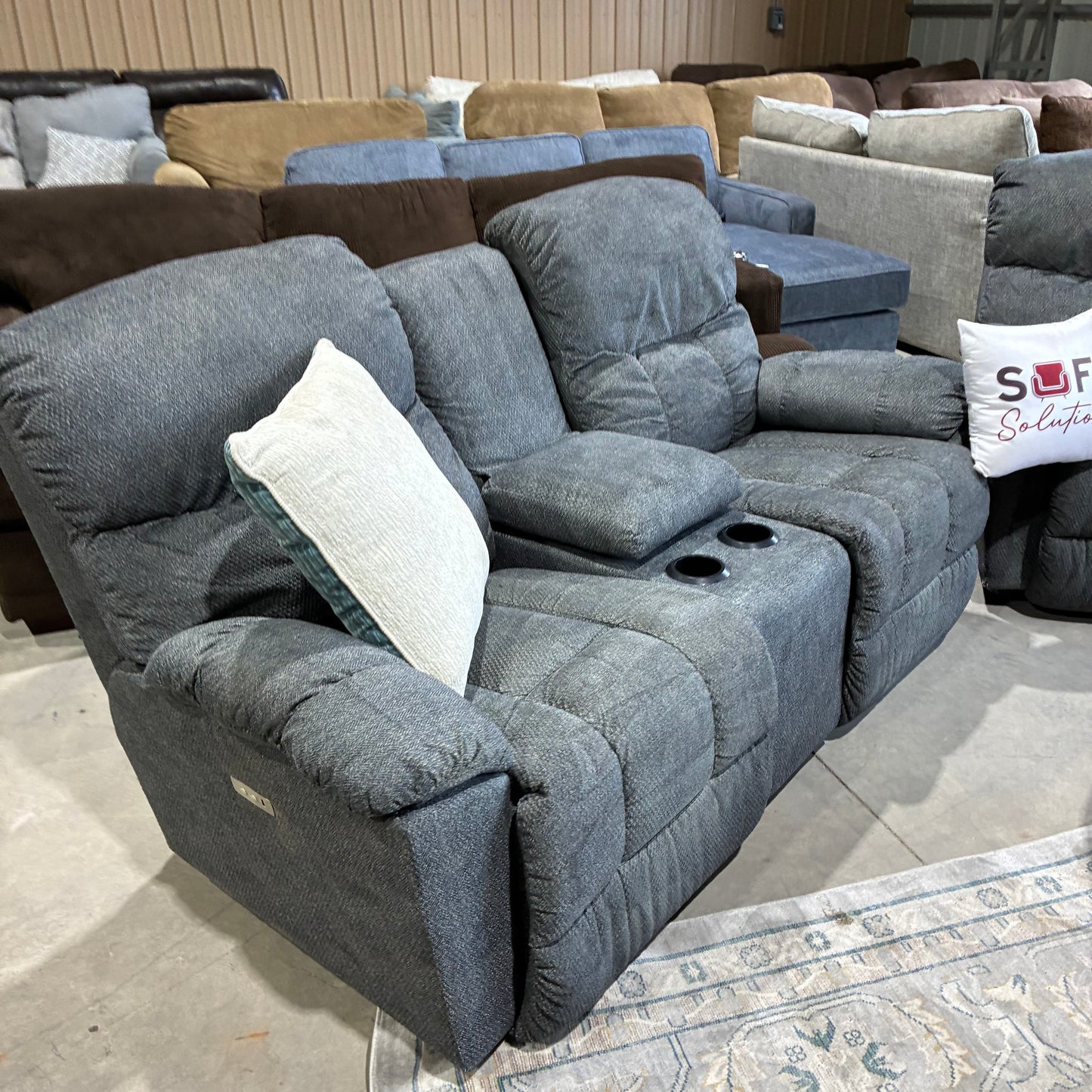Blue Electric Reclining Sofa Set