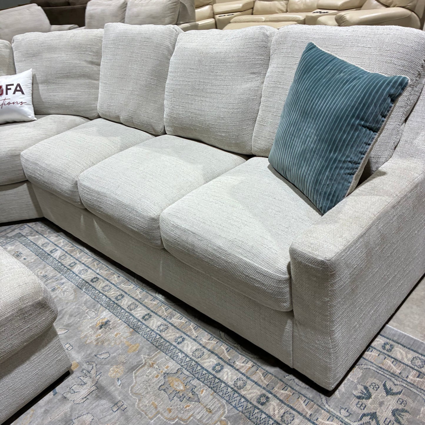 Cream Corner Sectional Sofa & Ottoman