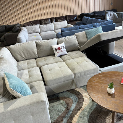 Gray Chaise Sectional with Pullout & Storage