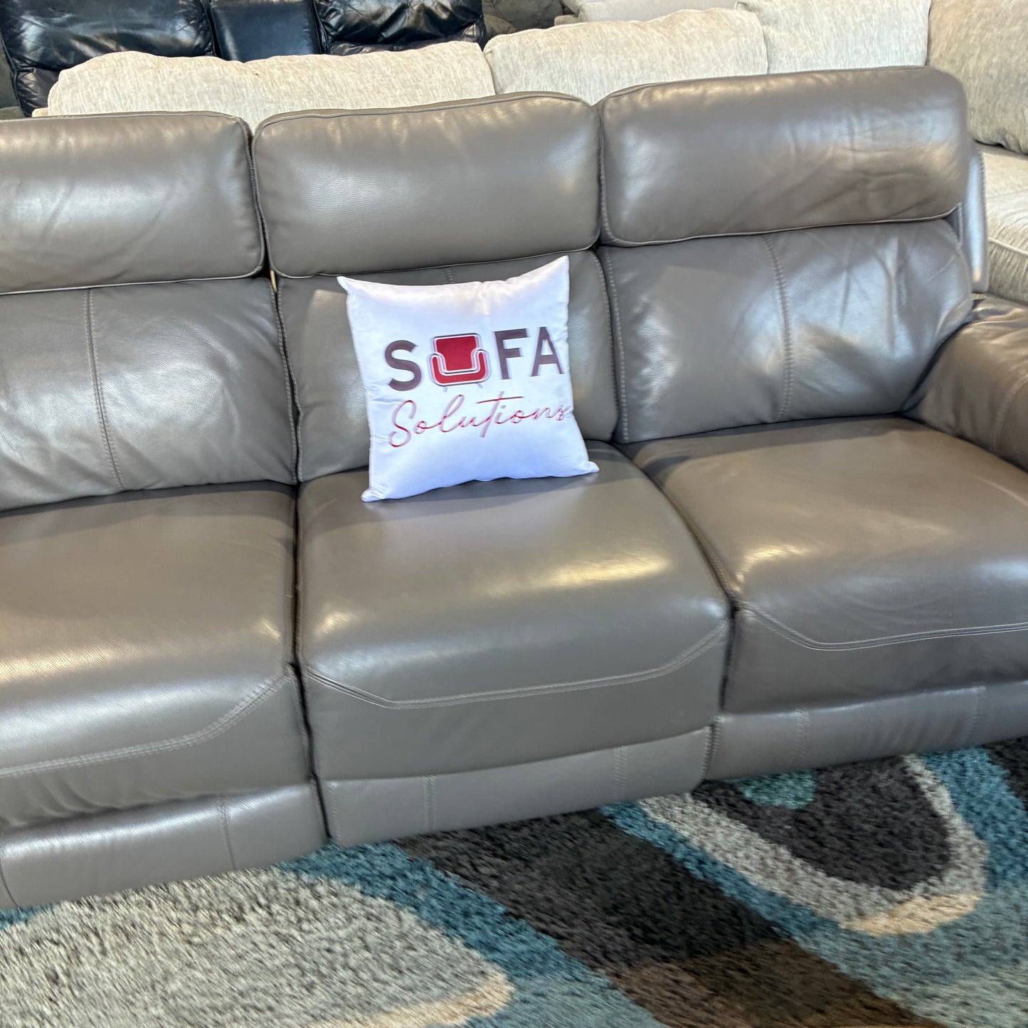 Gray Leather Electric Reclining Sofa