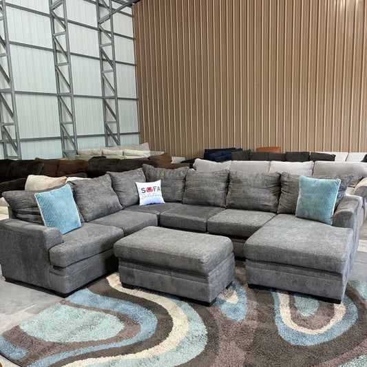 Gray Chaise Sectional & Storage Ottoman