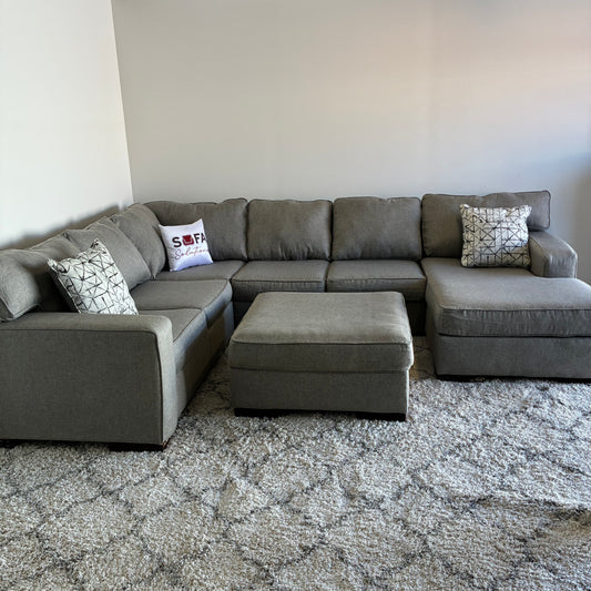 Gray Sectional with Chaise & Ottoman