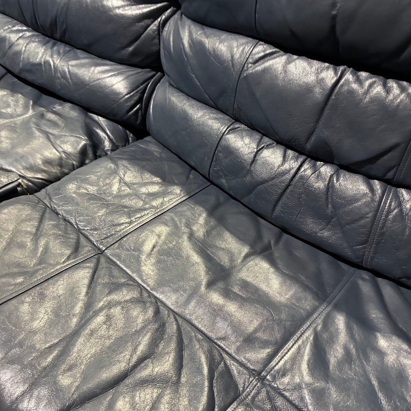 Blue Leather Reclining Sleeper Sectional