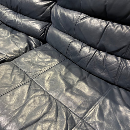 Blue Leather Reclining Sleeper Sectional
