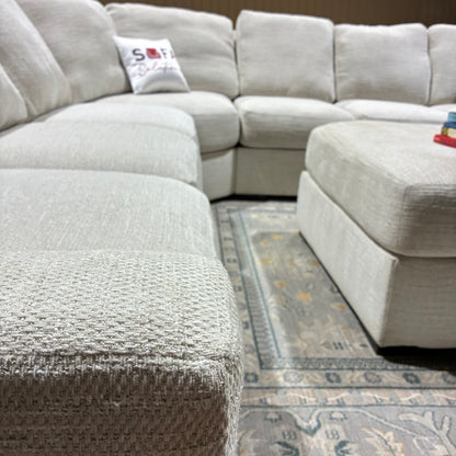 Cream Corner Sectional Sofa & Ottoman