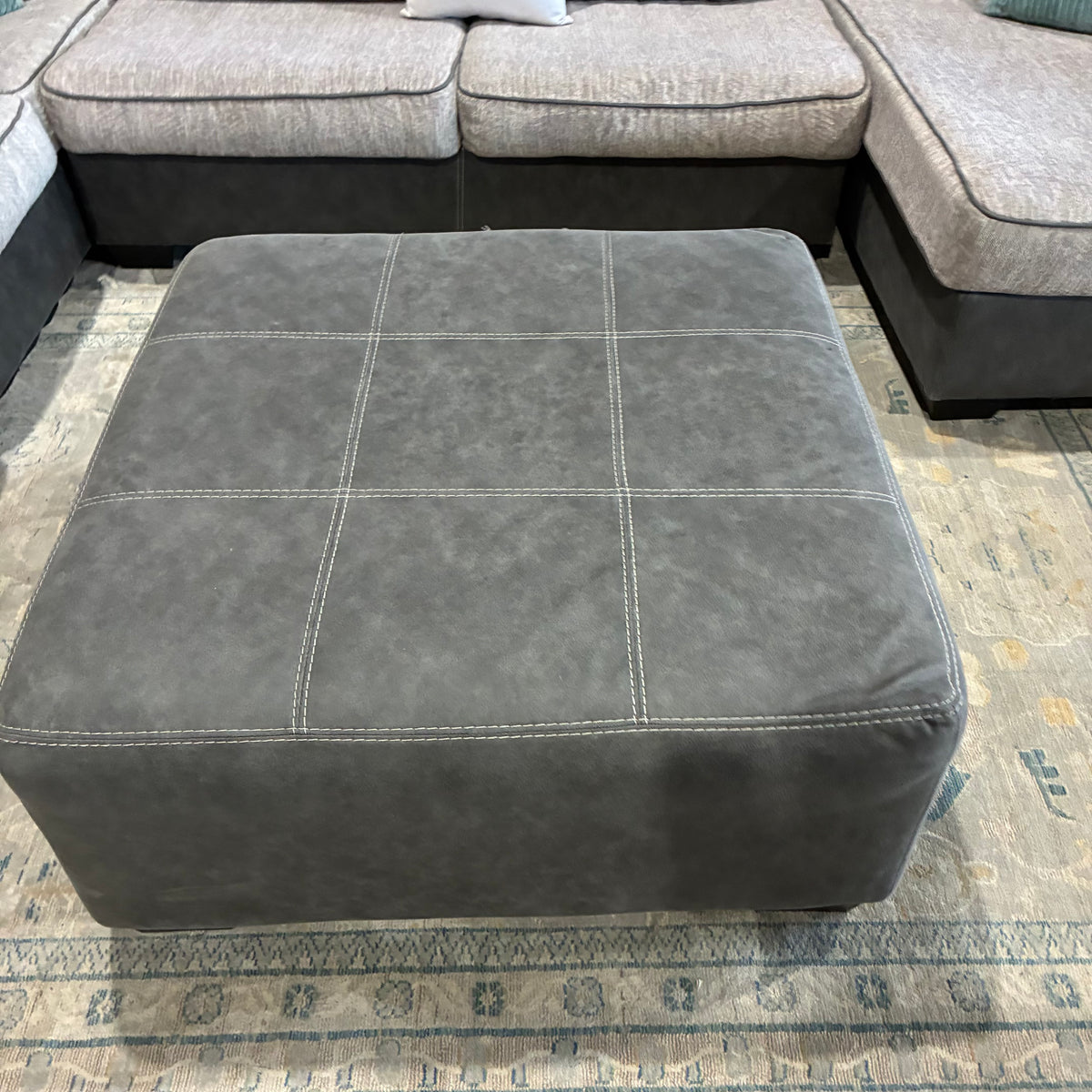 Gray Chaise Sectional & Ottoman