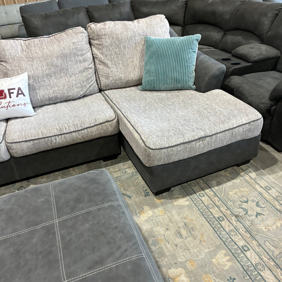 Gray Chaise Sectional & Ottoman